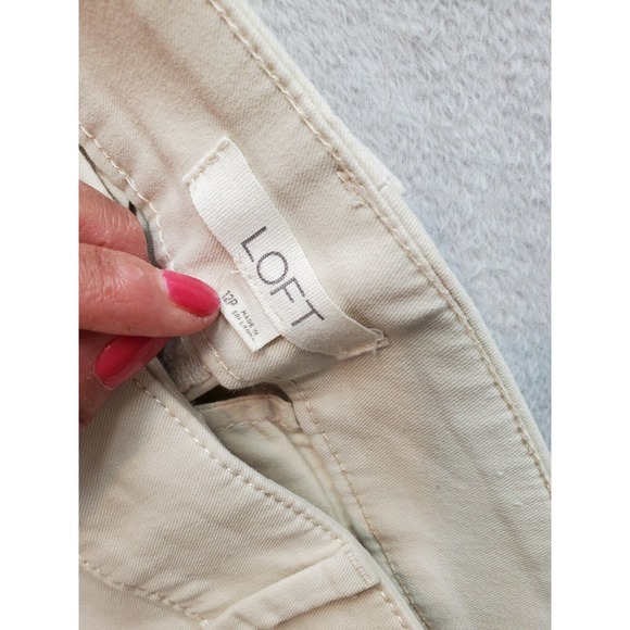 LOFT Cropped Pants Women's Petite 12 Tan Cotton Pockets Flat‎ Front Straight Leg - Picture 6 of 7